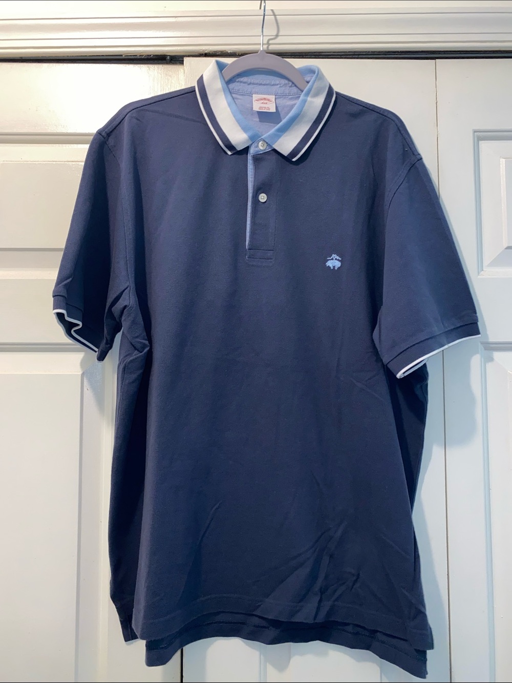 Brooks Brothers Navy Polo with Light Blue & White Contrast Collar